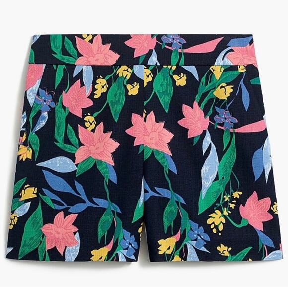 J.CREW Floral Basketweave Shorts Sz 4 Multicolor Side Zip 4" Inseam Summer Beach - Picture 1 of 10